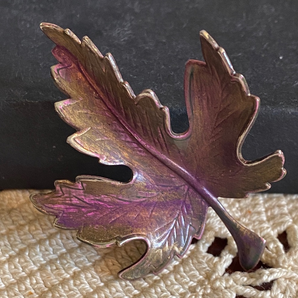Two Toned Enameled Leaf Brooch